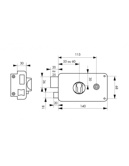 Boitier de serrure horizontale en applique double entrée pour entrée, gauche poussant, axe 60mm, 140x88mm, noir - THIRARD Ser...