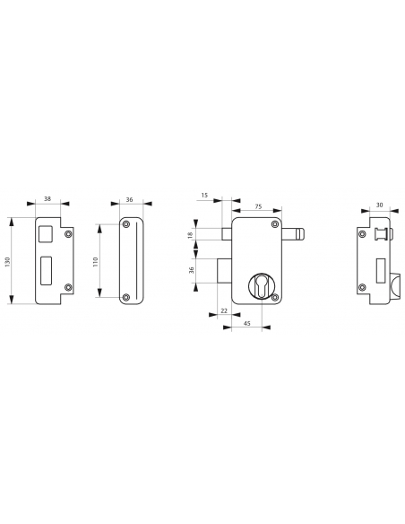Boitier de serrure verticale en applique double entrée à tirage pour porte d'entrée, gauche, axe 45mm, 75x130mm, noir - THIRA...