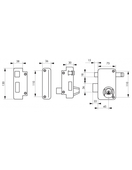 Serrure verticale en applique double entrée à tirage pour porte d'entrée, gauche, axe 45mm, 75x130mm, noir, 3 clés - THIRARD ...