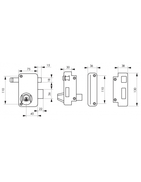 Serrure verticale en applique double entrée à tirage pour porte d'entrée, droite, axe 45mm, 75x130mm, noir, 3 clés - THIRARD ...