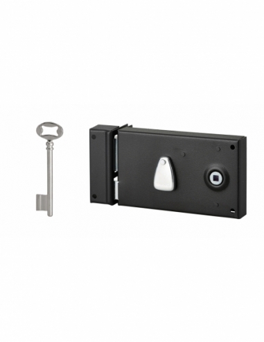 Serrure horizontale en applique à clé à fouillot pour porte de chambre, gauche, axe 58mm, 140x82mm, noir, 1 clé - THIRARD Ser...