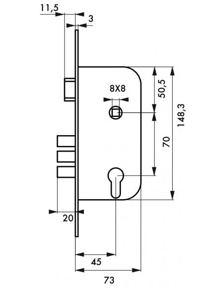 Boitier de serrure encastrable à cylindre pour porte d'entrée, axe 45mm, bouts carrés - THIRARD Serrures encastrables