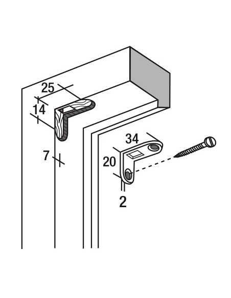 Gâche équerre de tringle d'extrémité pour fenêtre, 34x20x19x2mm, Fenster-Unijet, 0-0395C-00-0-1 - FERCO by THIRARD Gâche de p...