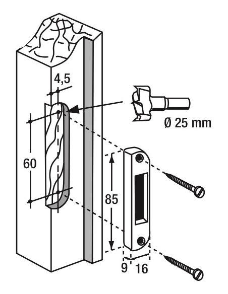 Gâche centrale encastrable réversible pour fenêtre, 85x16x9mm, Fenster, E-11639-00-0-1 - FERCO by THIRARD Gâche de porte