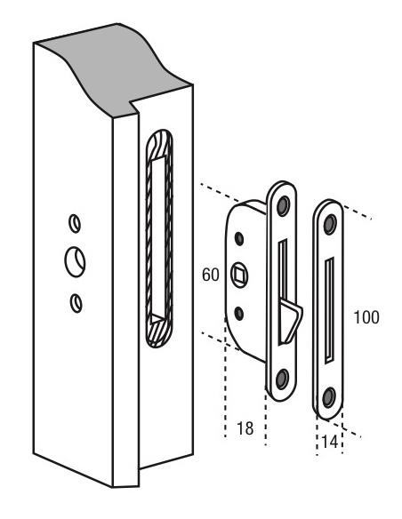 Loquet encastrable avec pêne et gâche pour fenêtre, axe 10mm, carré 7mm, A-A0740-00-0-1 - FERCO by THIRARD Serrures FERCO pou...