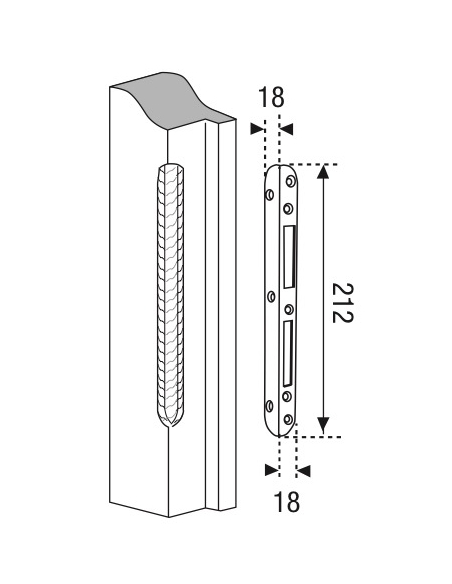 Gâche équerre centrale encastrable pour porte d'entrée bois, gauche, 212x18x18mm, Decena, 0-2747-00-L-1 - FERCO by THIRARD Gâ...