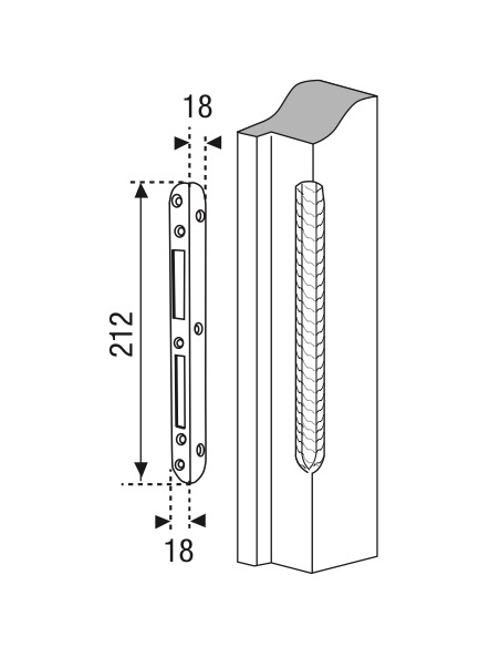 Gâche équerre centrale encastrable pour entrée bois, droite, 212x18x18mm, compatible Decena, 0-2747-00-R-1 - FERCO by THIRARD...