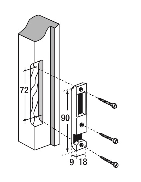 Gâche centrale encastrable réversible pour porte d'entrée bois, 90x18x9mm, Decena, E-11352-00-0-1 - FERCO by THIRARD Gâche de...