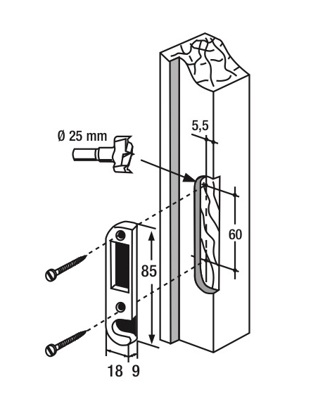 Gâche centrale encastrable pour porte d'entrée bois, droite, 85x18x9mm, compatible Decena, E-13065-00-R-1 - FERCO by THIRARD ...