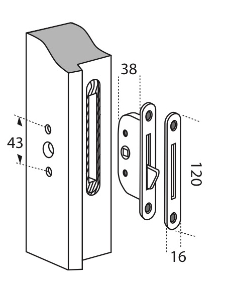 Loquet encastrable avec pêne et gâche pour fenêtre, axe 28mm, carré 7mm, A-R0012-00-0-1 - FERCO by THIRARD Serrures encastrables