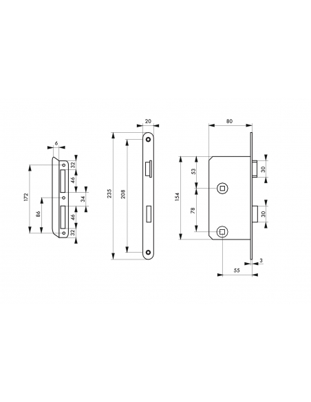 Serrure encastrable à condamnation pour salle de bain et toilette, droite, axe 55mm, bouts ronds, 1 clé - THIRARD Serrures en...