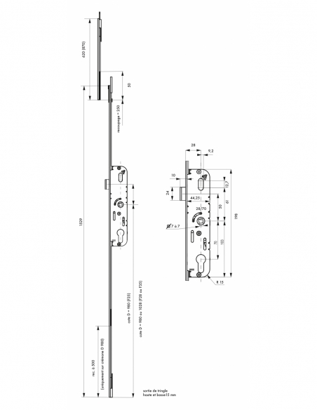 Boitier de serrure enc. Fenster à cylindre pour porte fenêtre, axe 28mm, 2pts, H. 1530mm, G-22682-15-0-1 - FERCO by THIRARD S...