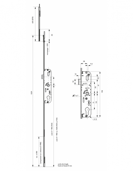 Boitier de serrure enc. Fenster à cylindre pour porte fenêtre, axe 28mm, 2pts, H. 1530mm, G-22682-45-0-1 - FERCO by THIRARD S...