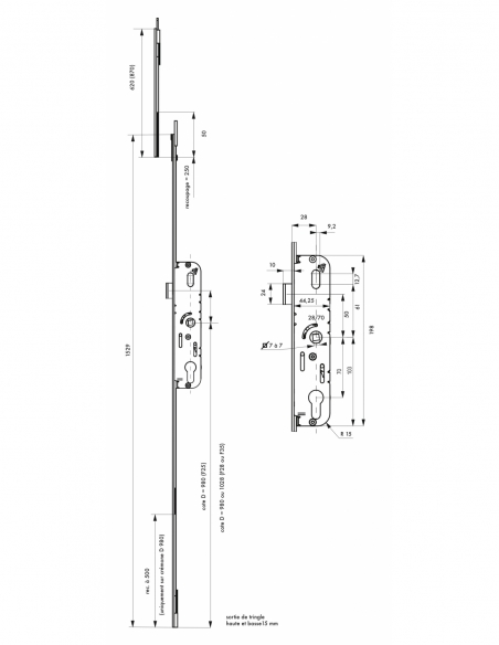 Boitier de serrure enc. Fenster à cylindre pour porte fenêtre, axe 35mm, 2pts, H. 1530mm, G-22782-15-0-1 - FERCO by THIRARD S...