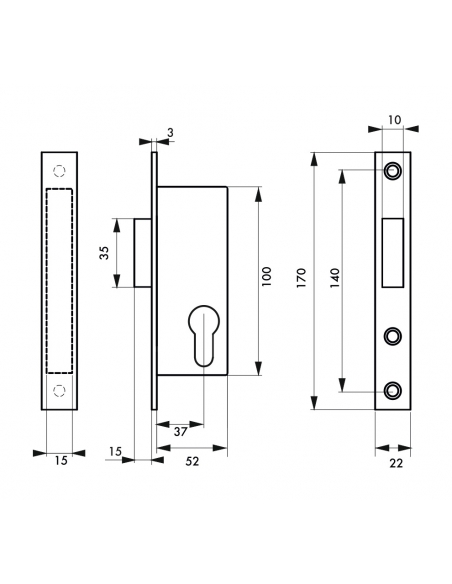 Boitier de serrure encastrable à cylindre pour porte d'entrée, axe 37mm, bouts carrés, pêne dormant seul - THIRARD Serrures e...