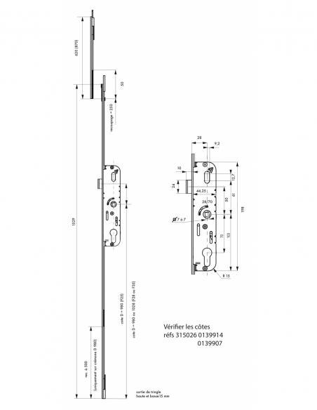 Boitier de serrure enc. Fenster à cylindre pour porte fenêtre, axe 40mm, 2pts, H. 1530mm, G-21763-18-L1 - FERCO by THIRARD Se...