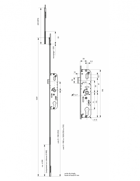 Boitier de serrure enc. Fenster à cylindre pour porte fenêtre, axe 25mm, 2pts, H. 1530mm, G-21266-18-L1 - FERCO by THIRARD Se...