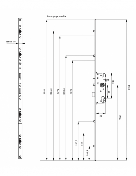 Boit. de serr. enc. Secury à cylindre pour porte d'entrée, axe 50mm, 5pts, car. 8, H. 2285mm, 6-26463-01-0-1 - FERCO by THIRA...