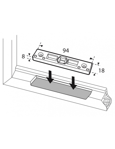 Gâche de tringle pour fenêtre 2 vantaux Compatible UNIJET Dim.94x18mm FERCO E-19551-32-0-1 - FERCO by THIRARD Gâche de porte