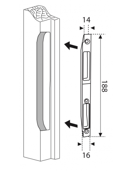 Gâche centrale en applique à tourpiller pour porte bois, gauche, 188x16x14mm, Secury-Europa, E-22867-00-L-1 - FERCO by THIRAR...