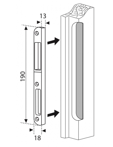 Gâche centrale en applique à tourpiller pour porte bois, droite, 188x16x14mm, Secury-Europa, E-22867-00-R-1 - FERCO by THIRAR...