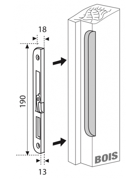 Gâche centrale encastrable pour porte d'entrée bois, droite, 190x18x14mm, Fercomatic, G-22826-00-R-1 - FERCO by THIRARD Gâche...