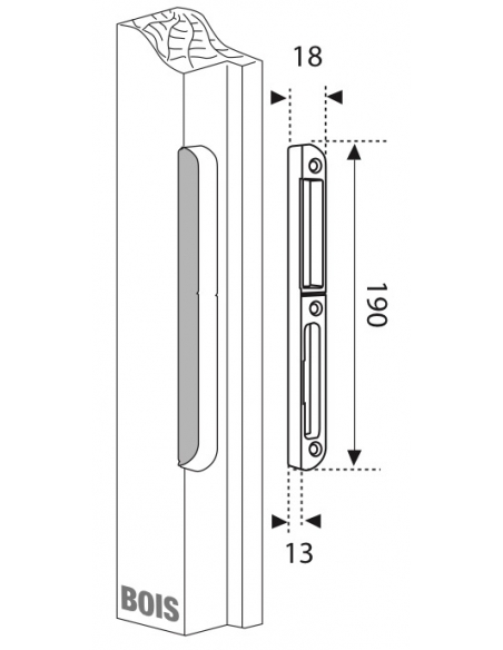 Gâche centrale encastrable pour porte d'entrée bois, gauche, 190x18x14mm, Secury-Europa, E-22870-00-L-1 - FERCO by THIRARD Gâ...