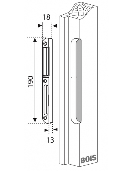 Gâche centrale encastrable pour porte d'entrée bois, droite, 190x18x14mm, Secury-Europa, E-22870-00-R-1 - FERCO by THIRARD Gâ...