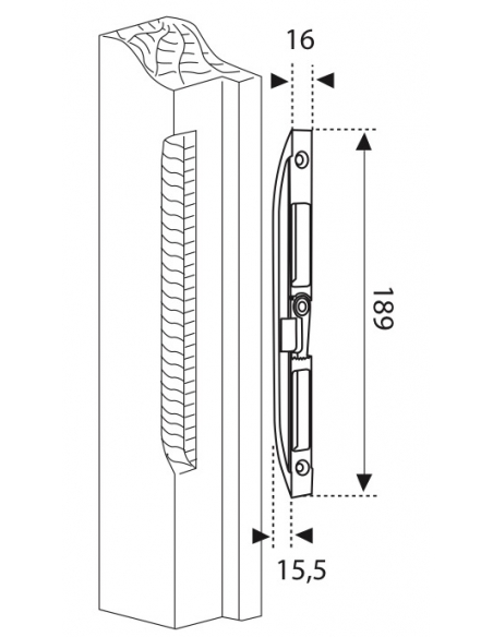 Gâche centrale encastrable pour porte d'entrée bois, gauche, 188x14x15mm, Fercomatic, G-22893-00-L-1 - FERCO by THIRARD Gâche...