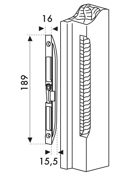 Gâche centrale encastrable pour porte d'entrée bois, droite, 188x14x15mm, Fercomatic, G-22893-00-R-1 - FERCO by THIRARD Gâche...