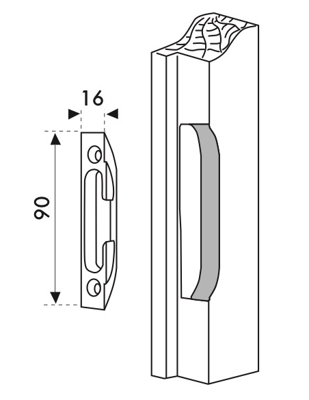 Gâche galet encastrable réversible pour porte d'entrée, 90x16x11mm, 0-0318-00-0-1 - FERCO by THIRARD Gâche de porte