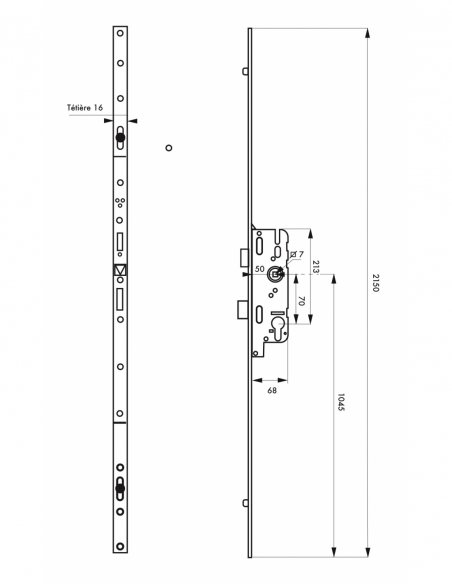 Boitier de serrure enc. Fercomatic à cylindre pour porte d'entrée, axe 50mm, 3pts, H. 2150mm, 6-33164-08-0-1 - FERCO by THIRA...