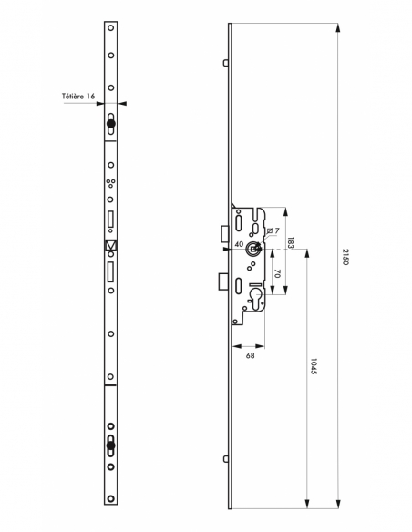 Boitier de serrure enc. Fercomatic à cylindre pour porte d'entrée, axe 40mm, 3pts, H. 2150mm, 6-33164-03-0-1 - FERCO by THIRA...