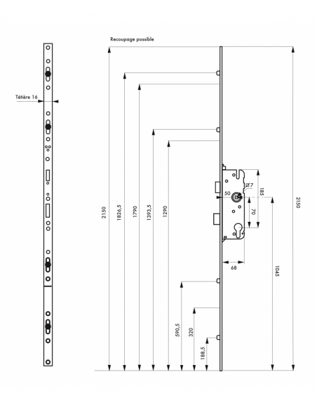 Boit. de serr. enc. Secury à cylindre pour porte d'entrée, axe 50mm, 5pts, car. 7, H. 2150mm, 6-31998-17-0-1 - FERCO by THIRA...