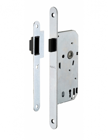 Serrure magnétique encastrable pour porte intérieure, bec de cane (sans clé), axe 40mm, bouts ronds, fer satiné - THIRARD Ser...