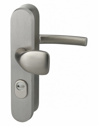 Ensemble de poignées de sécurité palière pour porte d'entrée, béquille et aileron , entr'axes 216mm, anodisé inox - THIRARD P...