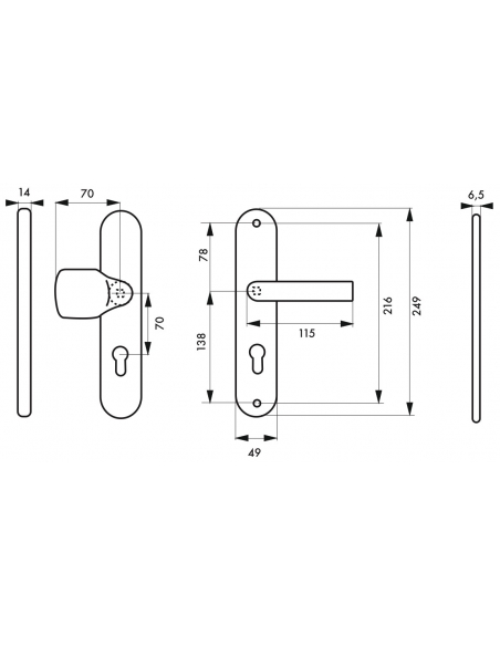 Ensemble de poignées de sécurité palière pour porte d'entrée, béquille et aileron , entr'axes 216mm, anodisé inox - THIRARD P...