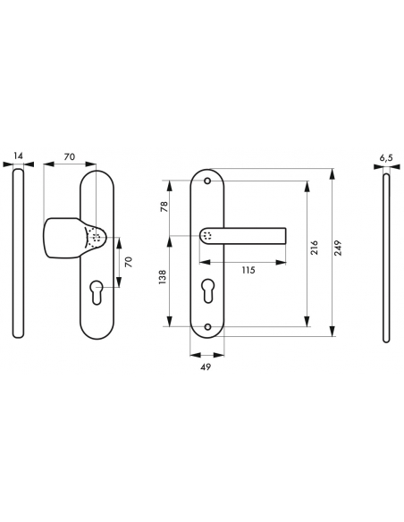 Ensemble de poignées de sécurité palière pour porte d'entrée, béquille et aileron, entr'axe 216mm, couleur F2 - THIRARD Poignée