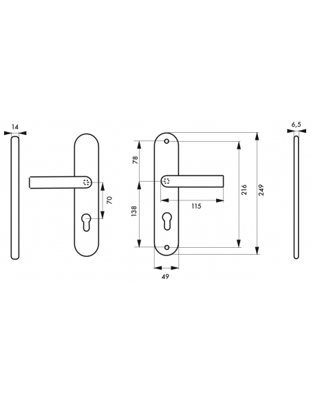 Ensemble poignées de sécurité pour porte d'entrée, béquille double, entr'axe de fixation 216mm, aspect inox - THIRARD Poignée