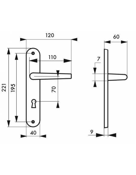 Ensemble de poignées pour porte de chambre Chantilly trou de clé, carré 7mm, entr'axes 195mm, anodisé inox - THIRARD Poignée