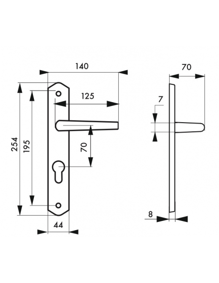 Ensemble de poignées pour porte d'entrée Themis trou de cylindre, carré 7mm, entr'axes 195mm, bois blanc - THIRARD Poignée