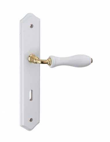 Ensemble de poignées pour porte de chambre Themis trou de clé, carré 7mm, entr'axes 195mm, bois blanc - THIRARD Poignée