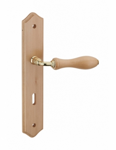 Ensemble de poignées pour porte de chambre Themis trou de clé, carré 7mm, entr'axes 195mm, bois brut - THIRARD Poignée