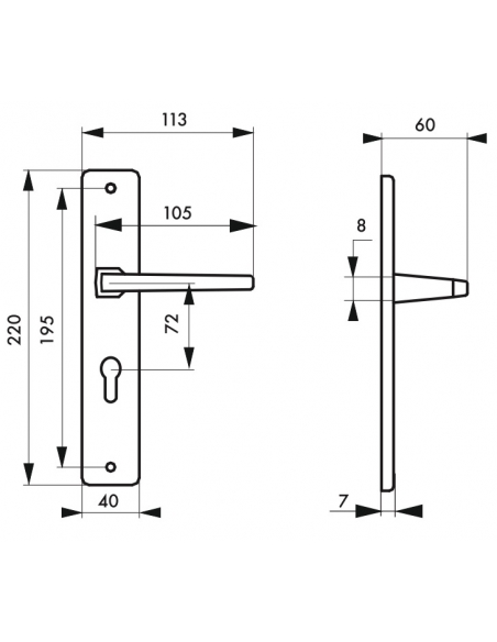 Ensemble de poignées pour porte d'entrée Picardie trou de cylindre carré 8mm  entr'axes 195mm couleur F2