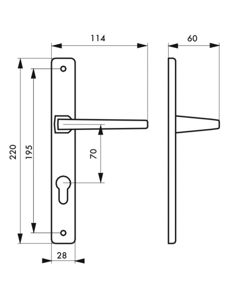 Ensemble de poignées Picardie pour porte d'entrée, trou de cylindre, entr'axes de fixation 195mm, carré7mm, couleur F2 - THIR...