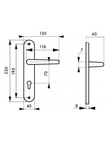 Ensemble de poignées pour porte d'entrée Crecy trou de cylindre, carré 7mm, entr'axes 195mm, anodisé argent - THIRARD Poignée