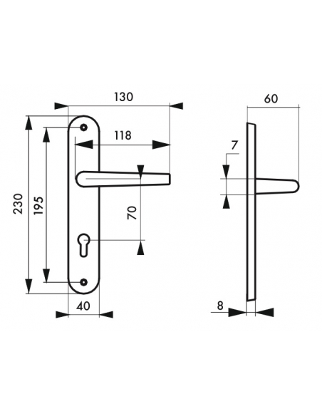 Ensemble de poignées pour porte d'entrée Crecy trou de cylindre, carré 7mm, entr'axes 195mm, anodisé argent - THIRARD Poignée