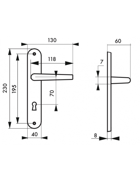 Ensemble de poignées pour porte de chambre Crecy trou de clé, carré 7mm, entr'axes 195mm, anodisé argent - THIRARD Poignée