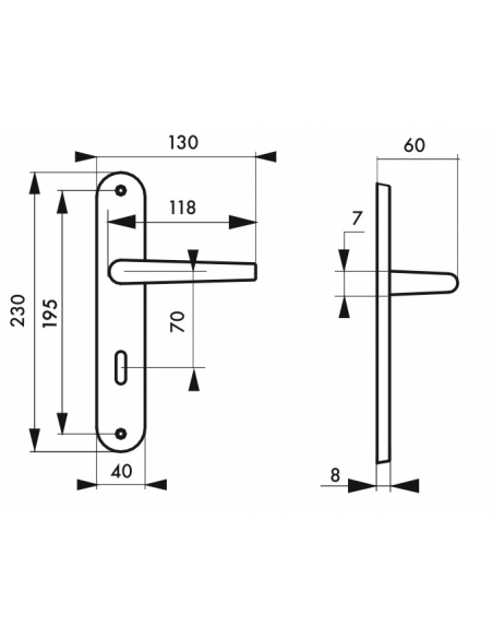 Ensemble de poignées pour salle de bain/toilette Crecy à condamnation, carré 7mm, entr'axes 195mm, anodisé argent - THIRARD P...