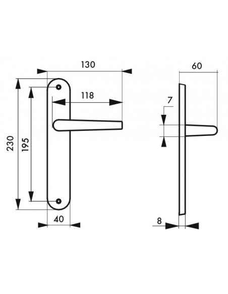 Ensemble de poignées pour porte intérieure Crecy sans trou, carré 7mm, entr'axes 195mm, anodisé argent - THIRARD Poignée